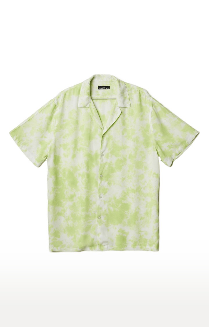 Men's Green Cotton Tie Dye Casual Shirt
