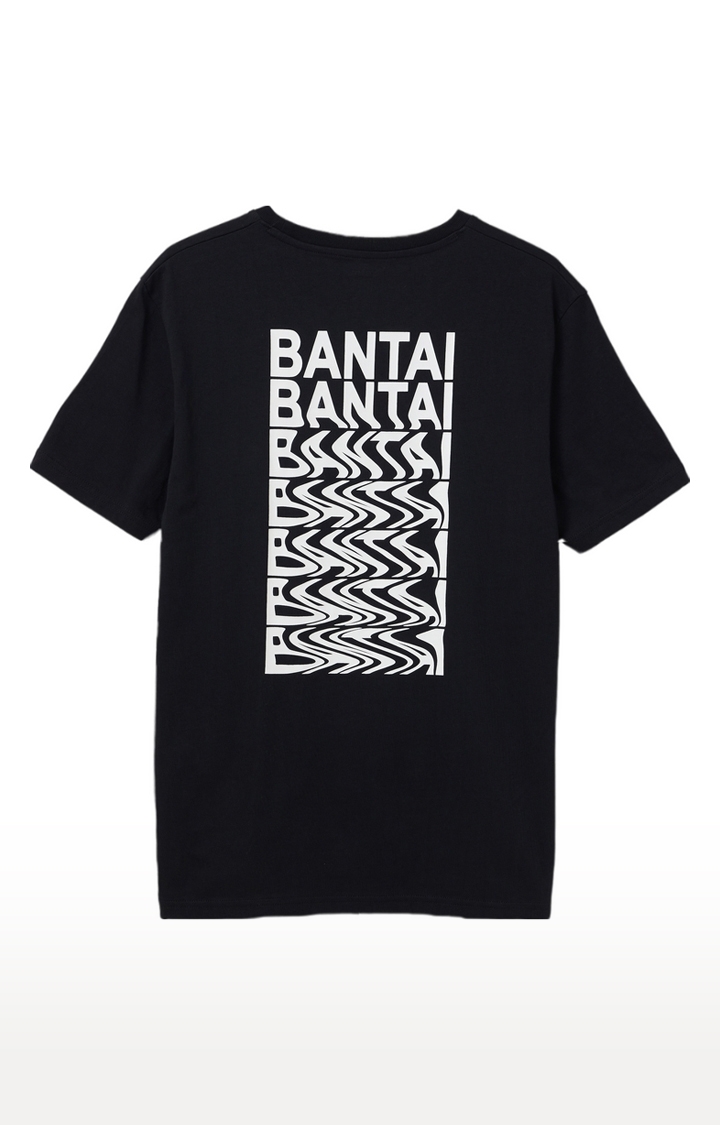 Men's Black Cotton Typographic Regular T-Shirt