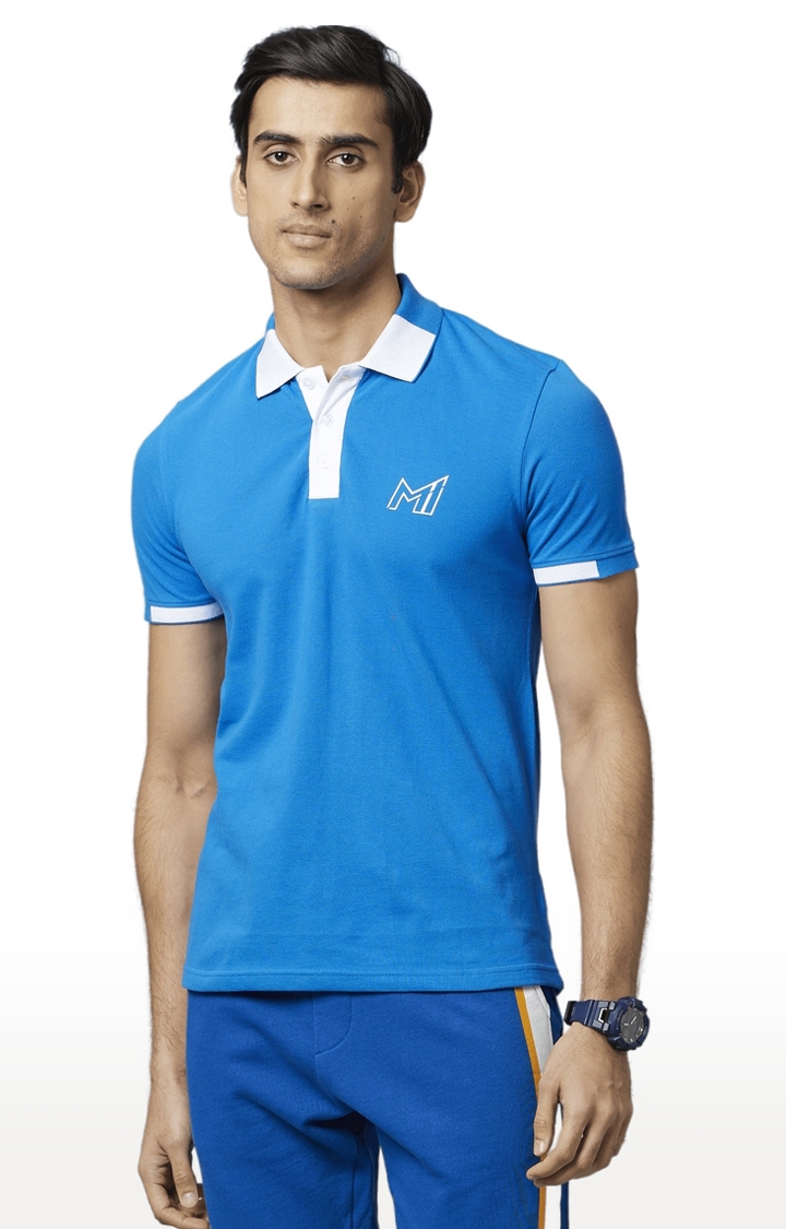 celio | Men's Blue Cotton Solid Polos