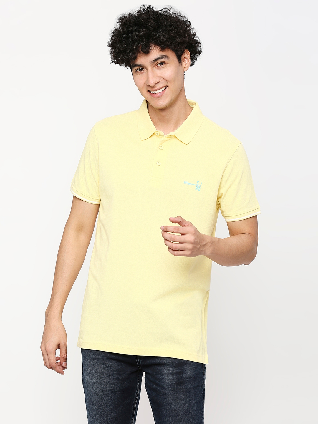 spykar | Spykar Men Butter Yellow Cotton Slim Fit Plain Polo Neck Tshirt