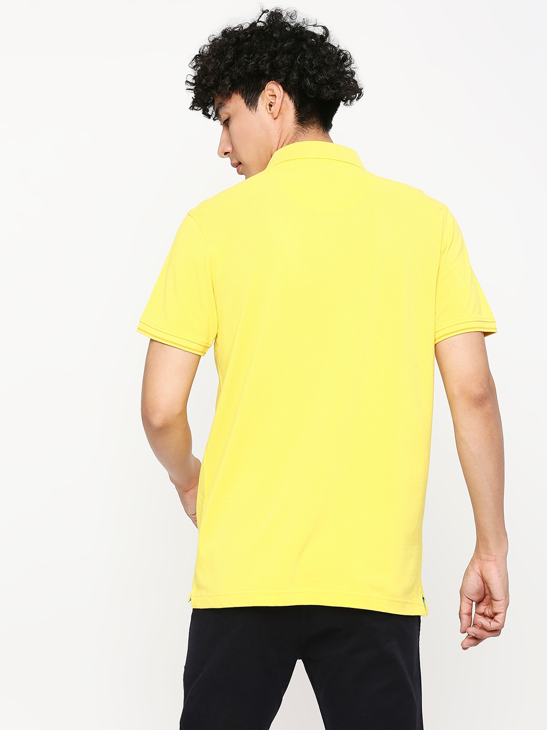 Spykar Men Sulphur Yellow Cotton Slim Fit Plain Polo Neck Tshirt