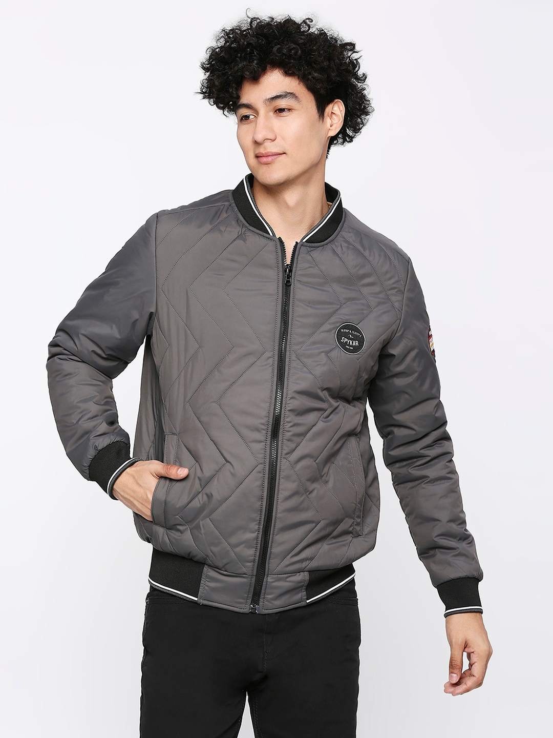 Spykar Charcoal Grey Desert Polyester Full Sleeve Casual Jacket For Men
