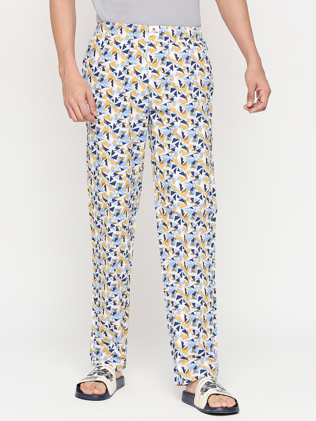 Underjeans by Spykar Men Yellow & Grey Cotton Regular Fit Pyjama