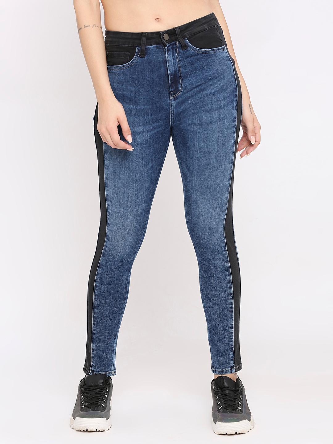 spykar | Spykar Women Mid Blue & Black Lycra Super Skinny - Clean Look High Rise Jeans-(Alexa)