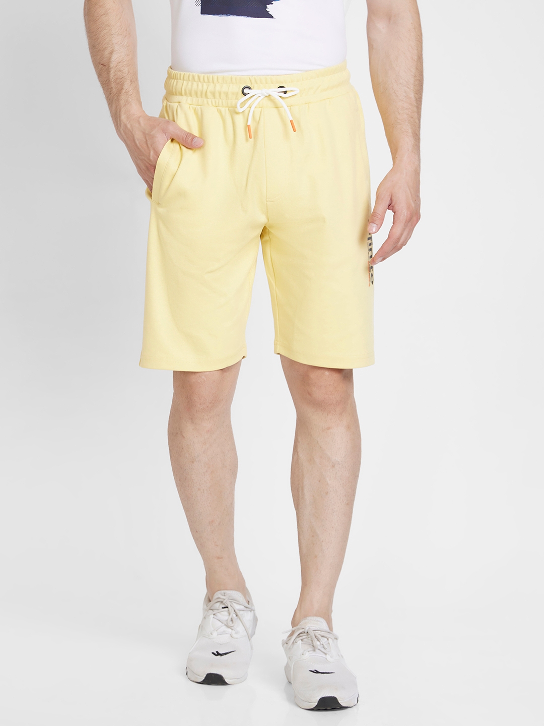spykar | Spykar Men Pastel Yellow Blended Knee Length Shorts