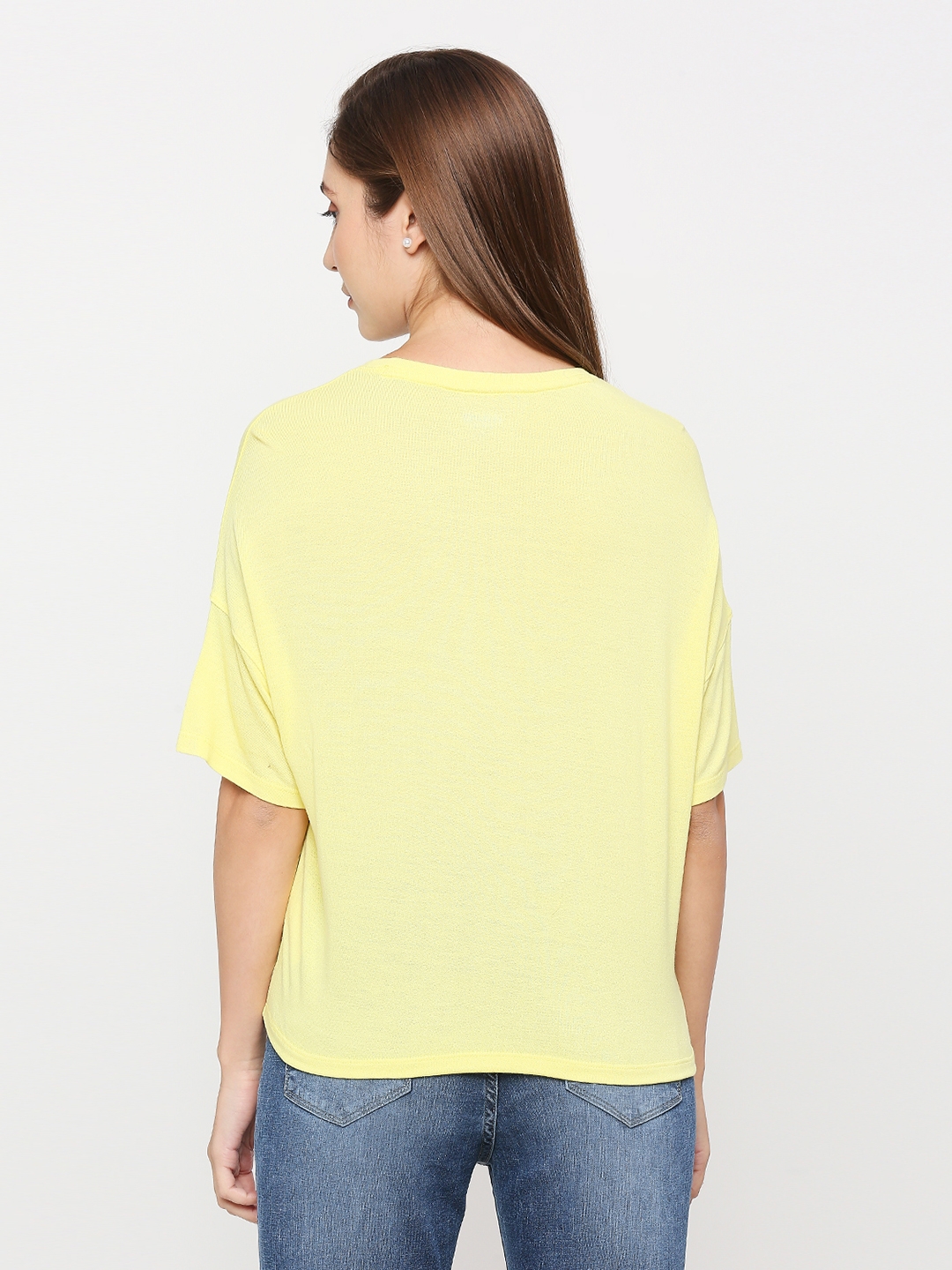 Spykar Women Lime Yellow Cotton Regular fit Round Neck Printed Tshirt