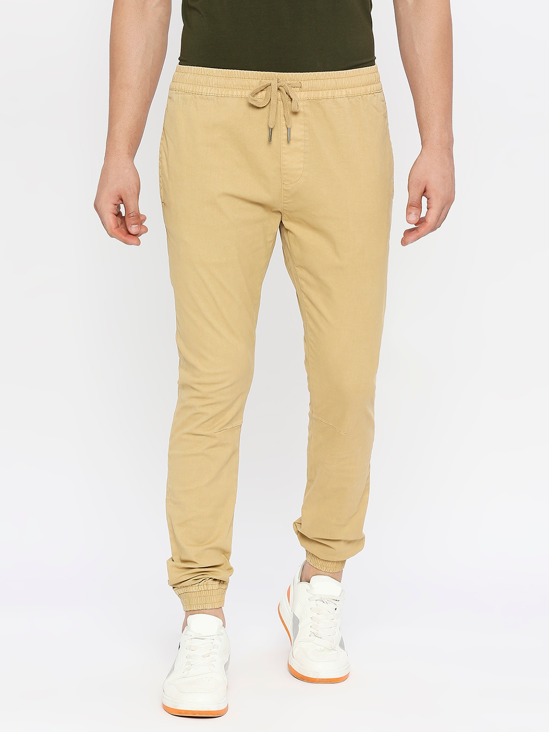 spykar | Spykar Men Camel Khaki Lycra Slim Fit Ankle Length Plain Trousers