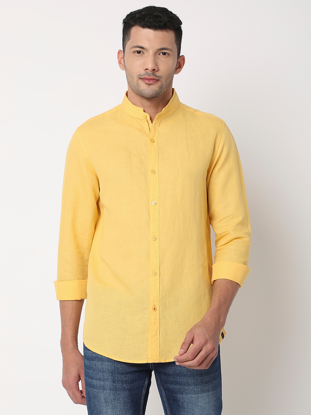 spykar | Spykar Men Lemon Yellow Cotton Slim Fit Plain Shirt