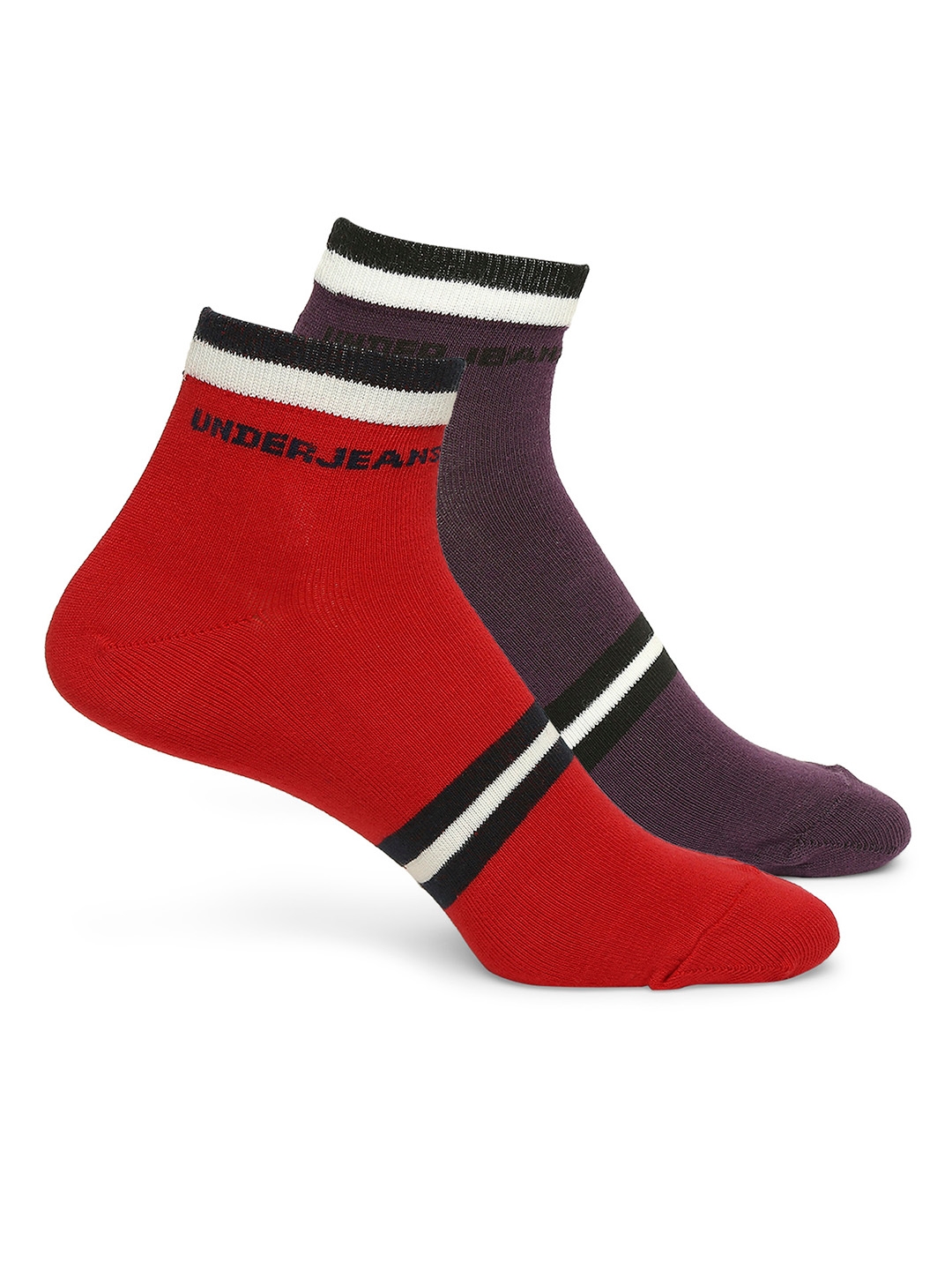 Underjeans by Spykar Premium Purple & Red Ankle Length Socks - Pack Of 2