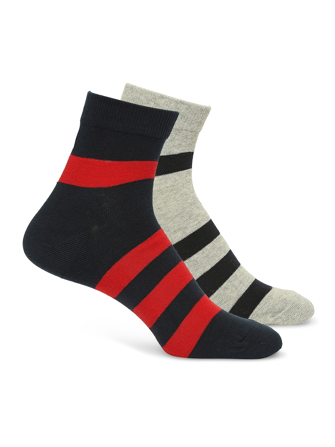Underjeans by Spykar Premium Grey Melange & Navy Ankle Length Socks - Pack Of 2
