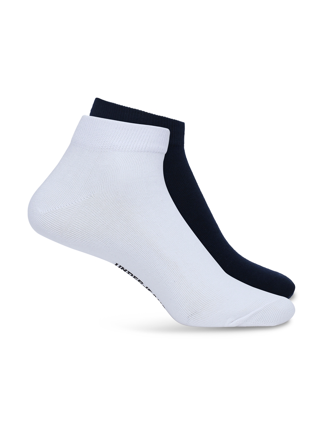 Underjeans By Spykar Men White & Navy Cotton Blend Sneaker Socks - Pack Of 2