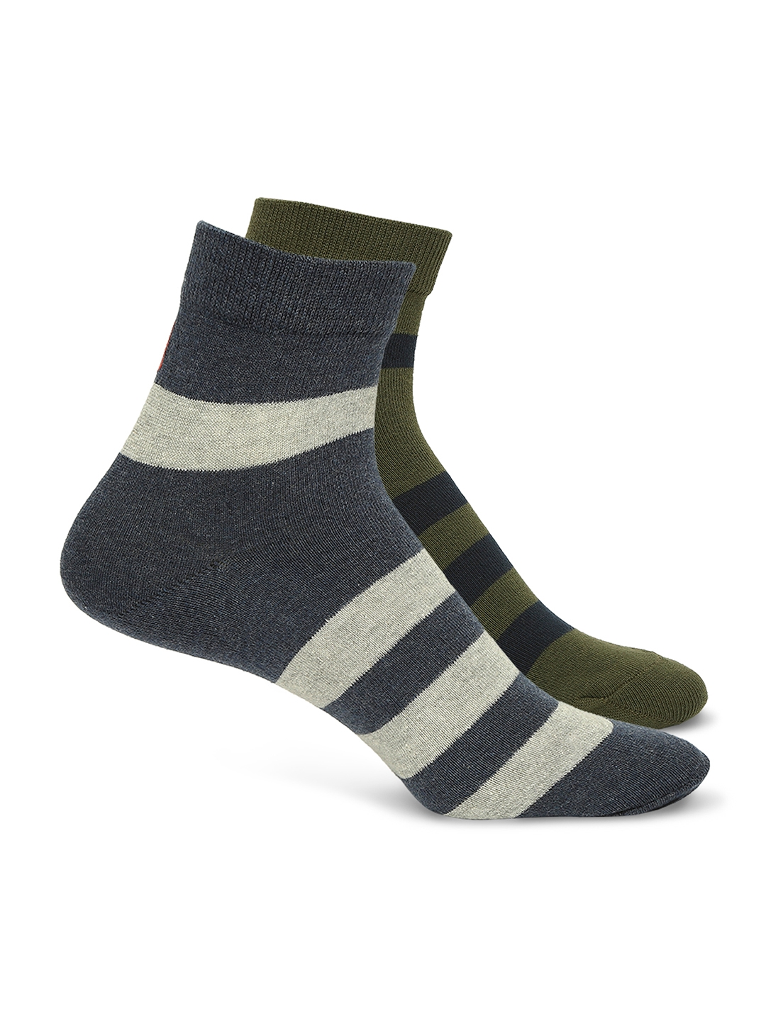 Underjeans by Spykar Premium Olive & Navy Melange Ankle Length Socks - Pack Of 2