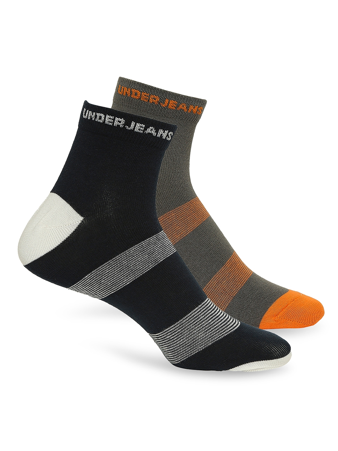Underjeans by Spykar Premium Dark Grey & Navy Ankle Length Socks - Pack Of 2