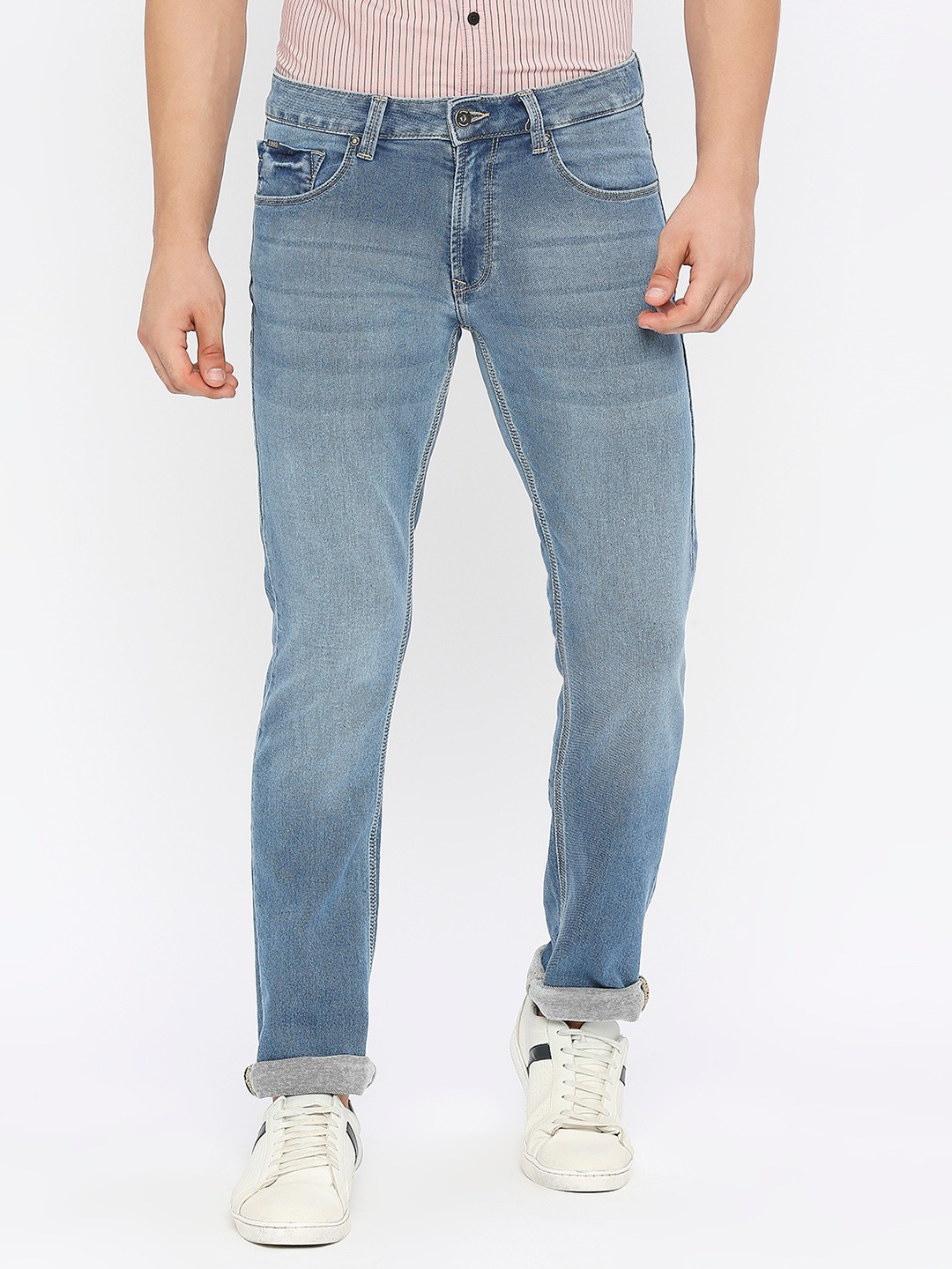 Spykar Men Light Blue Cotton Stretch Regular Fit Narrow Length Clean Look Mid Rise Jeans-(Rover)