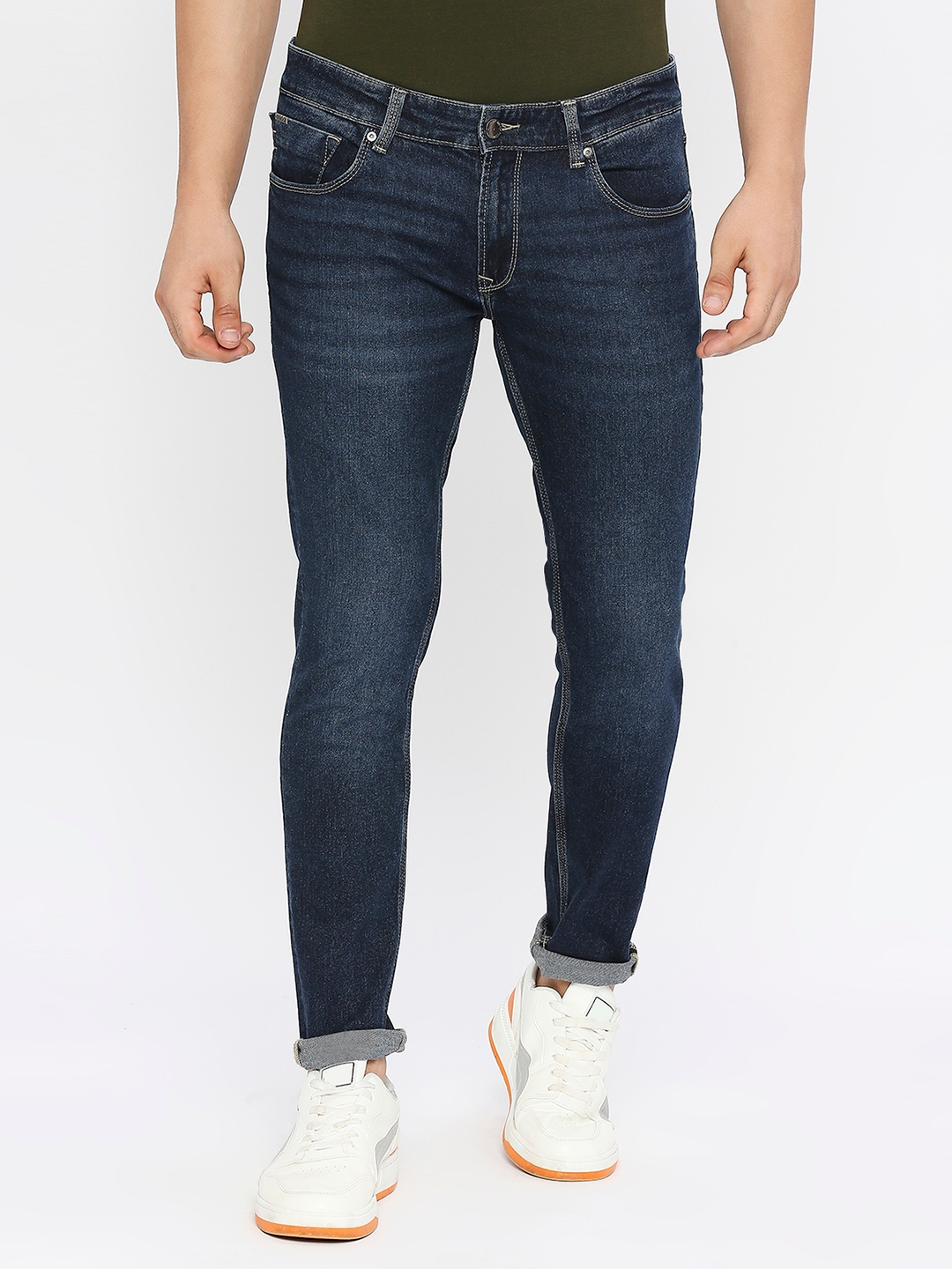 Spykar Men Dark Blue Cotton Stretch Super Slim Fit Tapered Length Clean Look Low Rise Jeans-(Super Skinny)