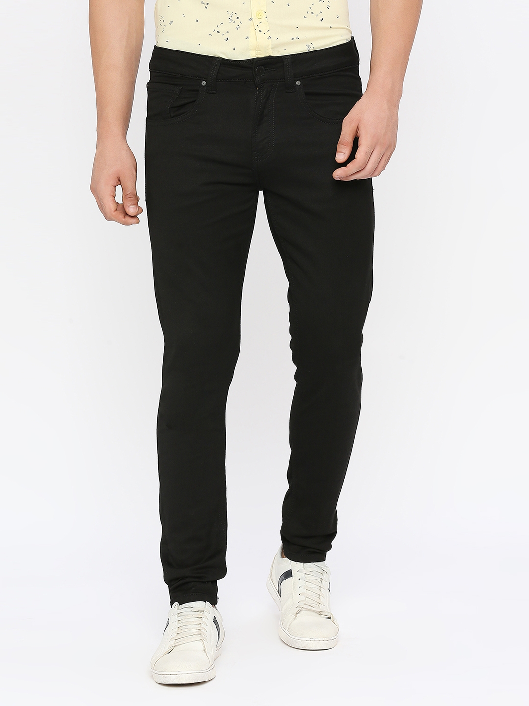 Spykar Men Black Cotton Stretch Super Slim Fit Tapered Length Clean Look Low Rise Jeans-(Super Skinny)