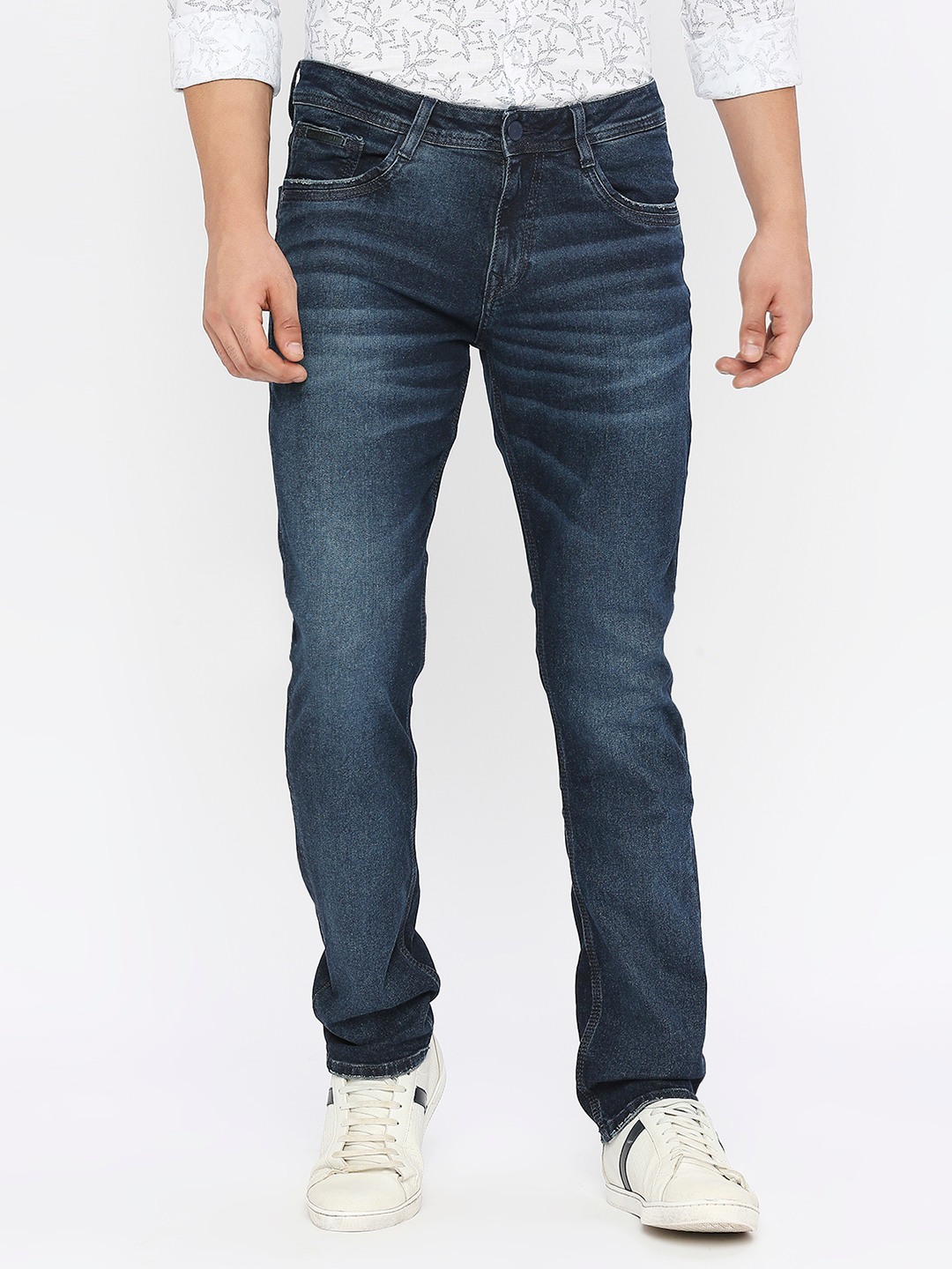 Spykar Men Dark Blue Cotton Stretch Slim Fit Tapered Length Clean Look Mid Rise Jeans-(kano)