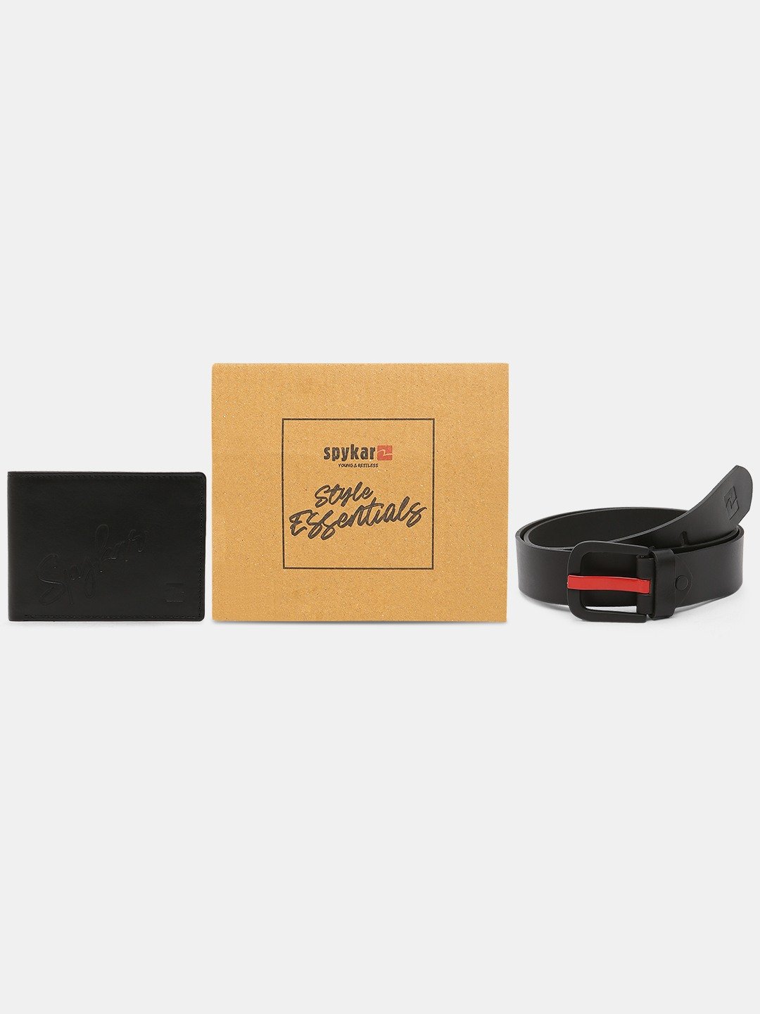 spykar | Spykar Black Leather Belt & Wallet Combo
