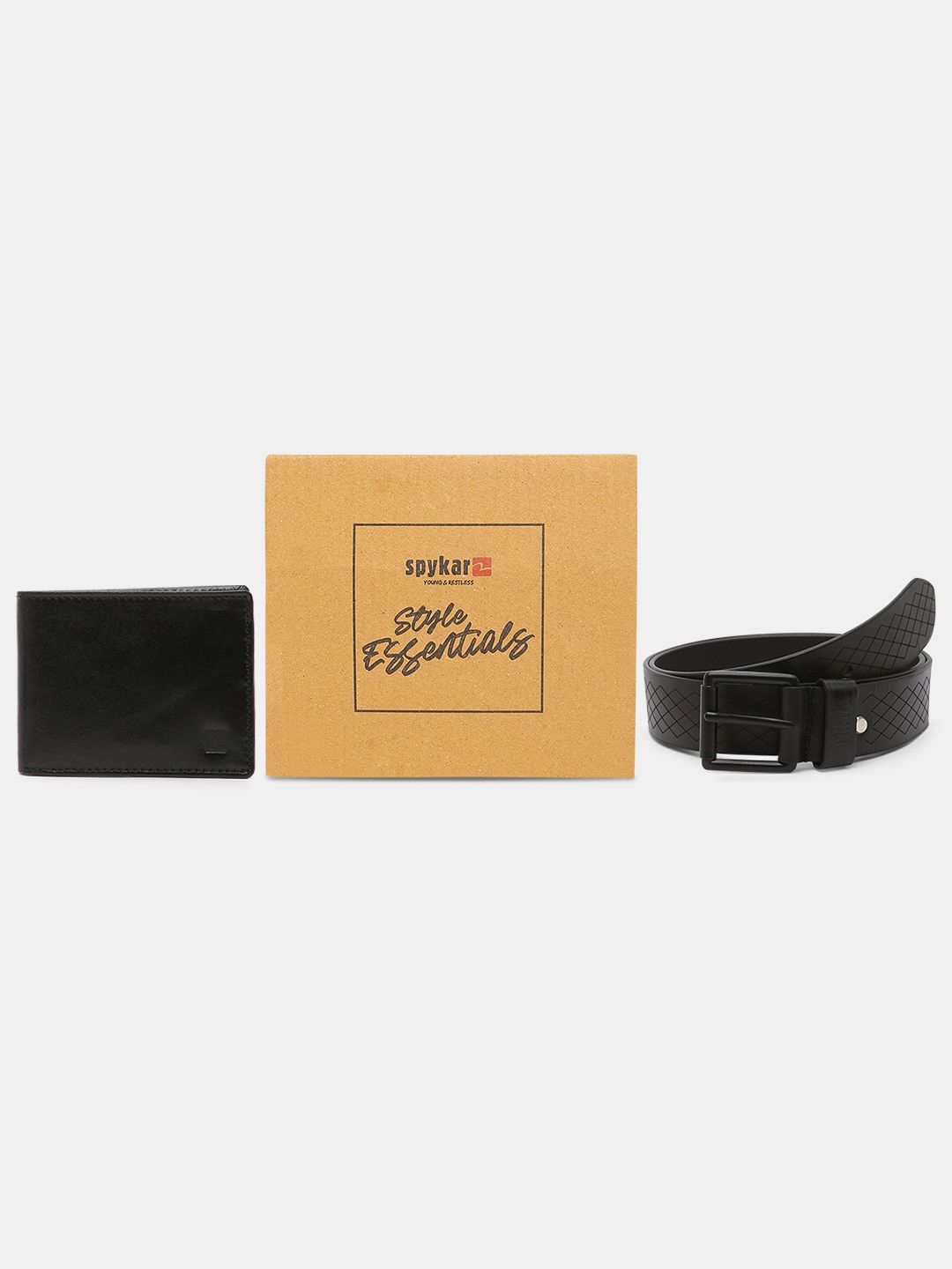 spykar | Spykar Black Leather Belt & Wallet Combo