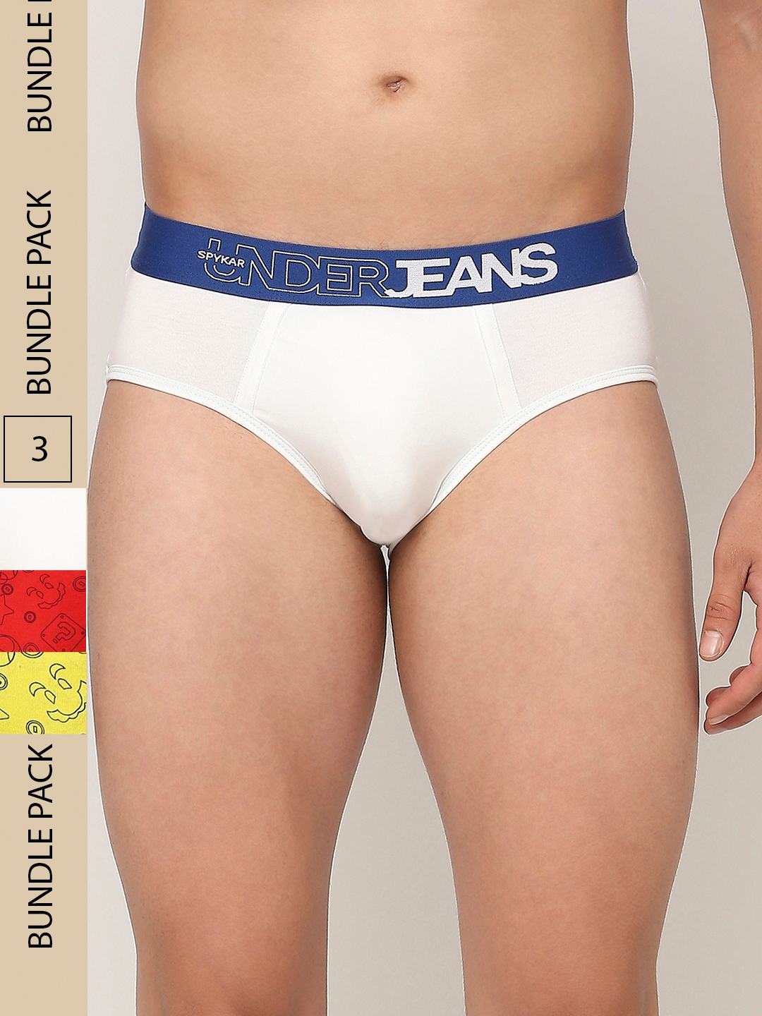 spykar | Underjeans by Spykar Premium Red Yellow & White Cotton Blend Printed Brief - Pack Of 3