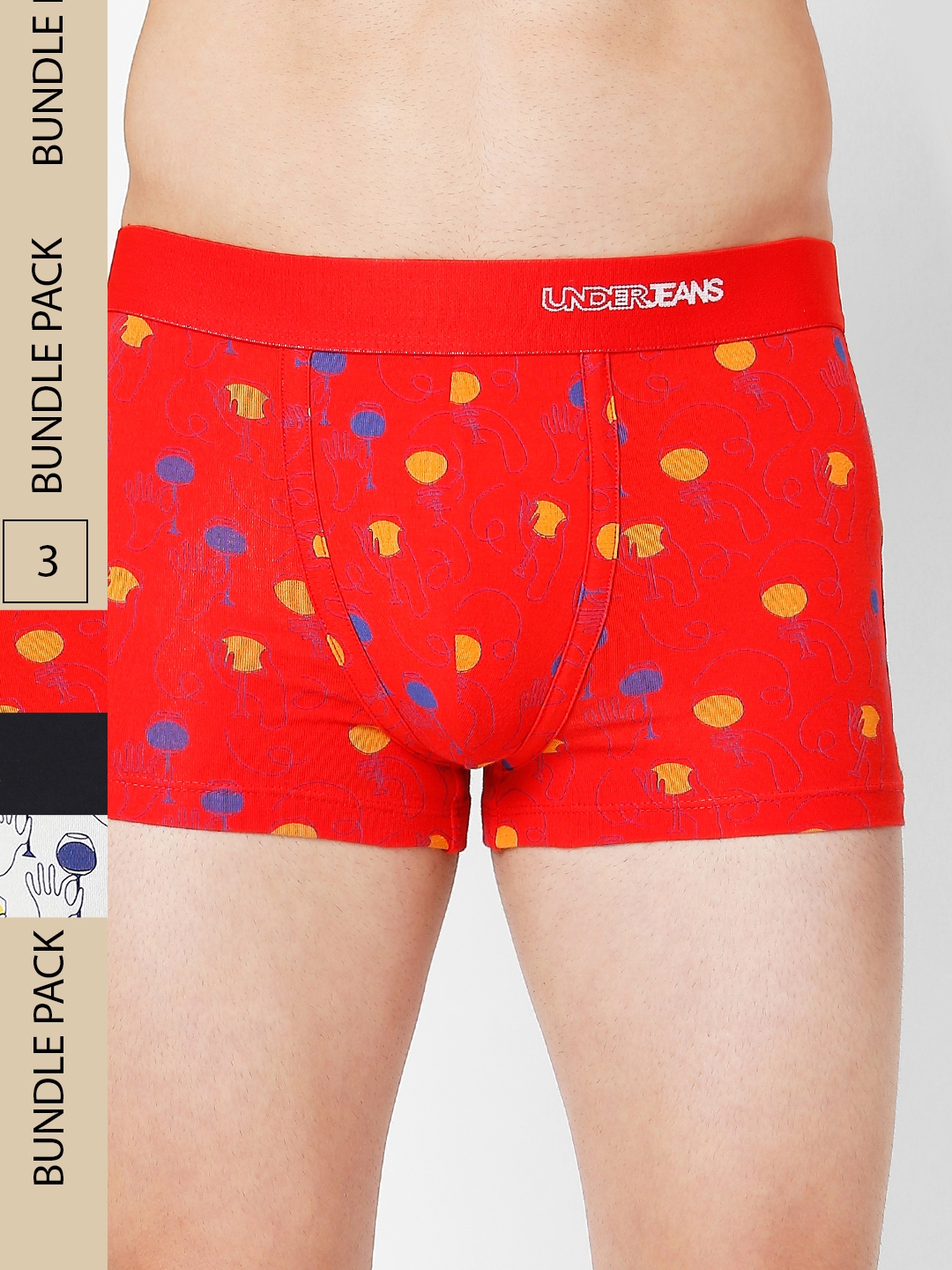 Underjeans by Spykar Premium Blue Red & Navy Cotton Blend Printed Trunk - Pack Of 3