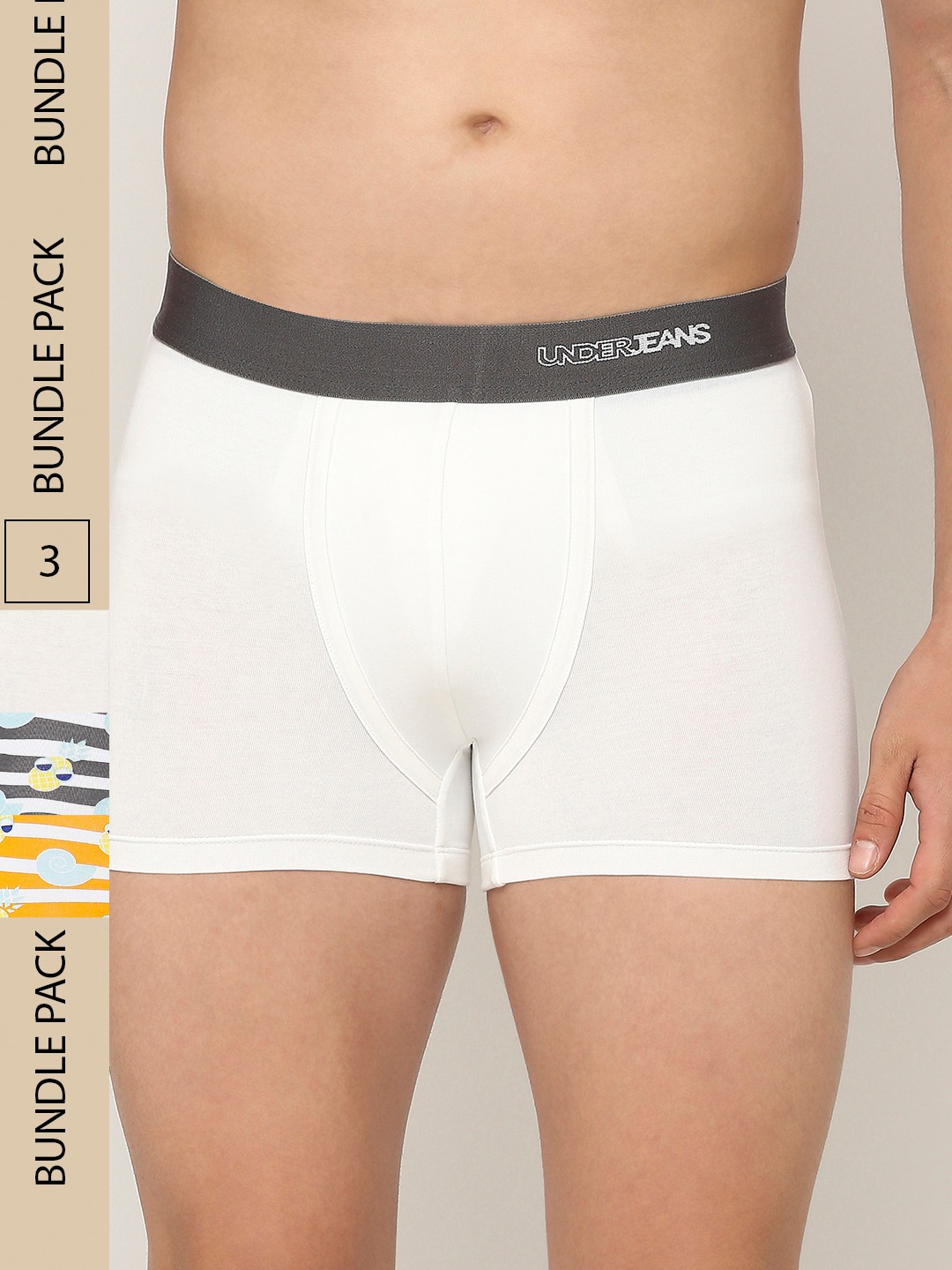 spykar | Underjeans by Spykar Premium Grey Orange & White Cotton Blend Printed Trunk - Pack Of 3