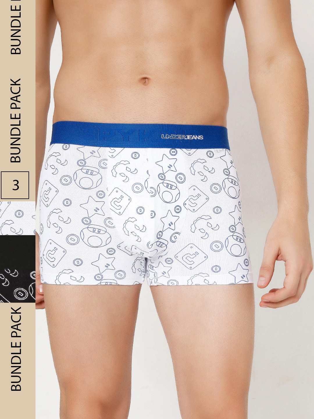 Underjeans by Spykar Premium White & Black Cotton Blend Printed Trunk - Pack Of 3