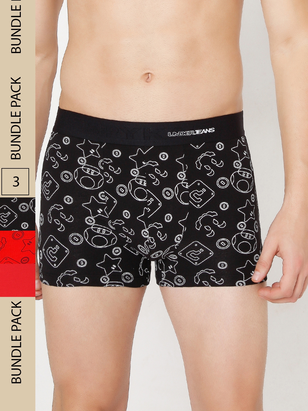 Underjeans by Spykar Premium Red & Black Cotton Blend Printed Trunk - Pack Of 3