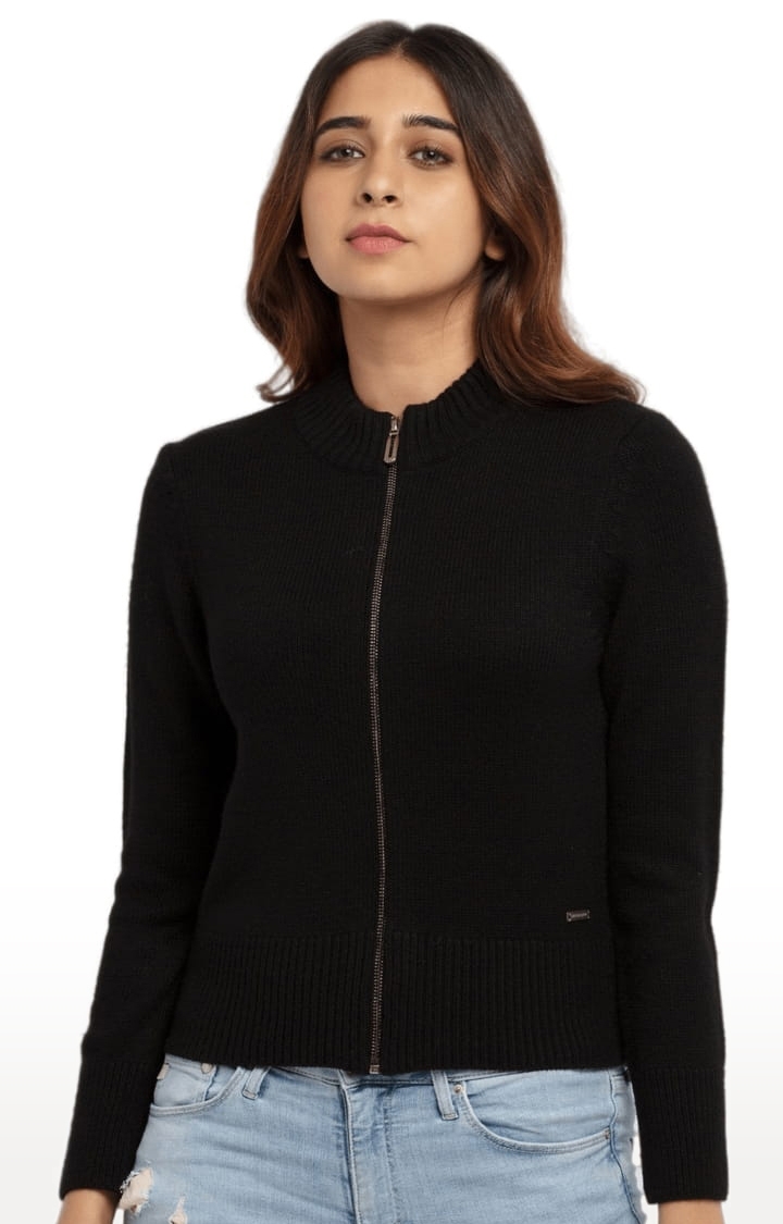 Status Quo | Women's Black Acrylic Solid Sweaters