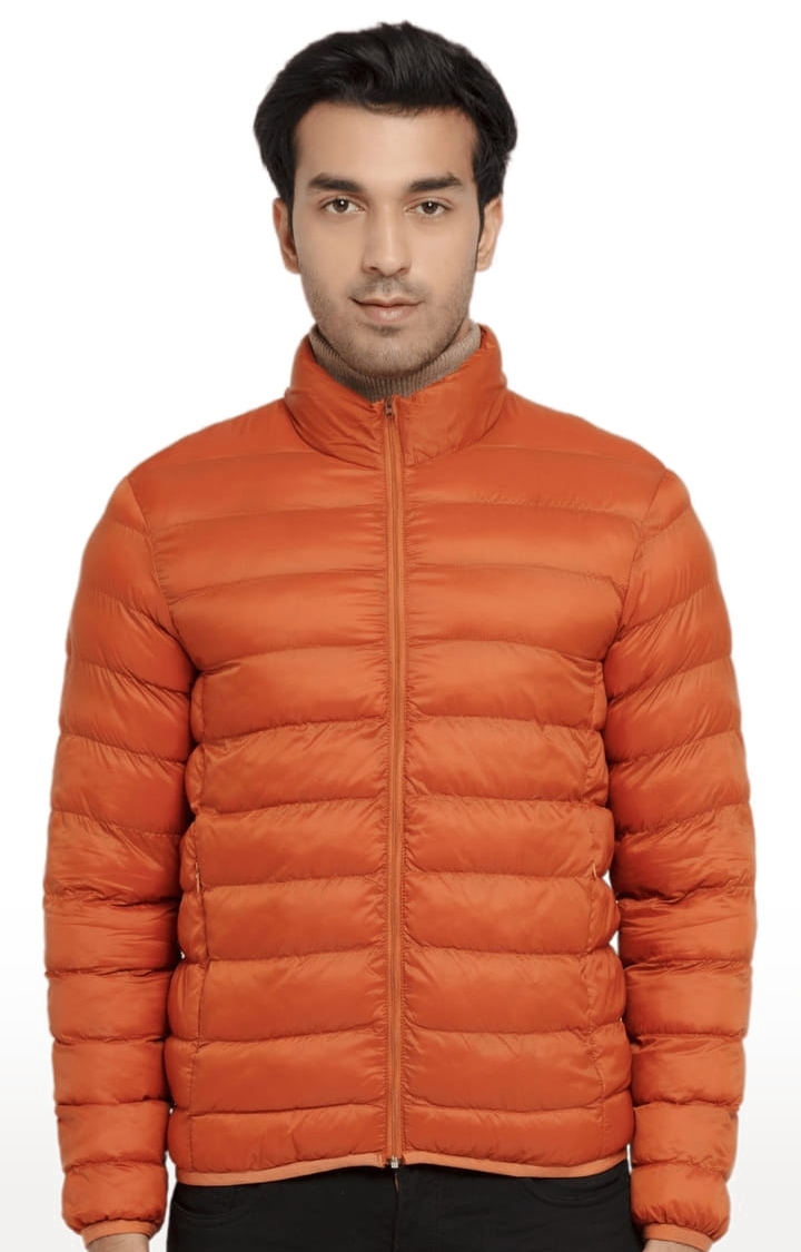 Men's Orange Nylon Quilted Bomber Jackets
