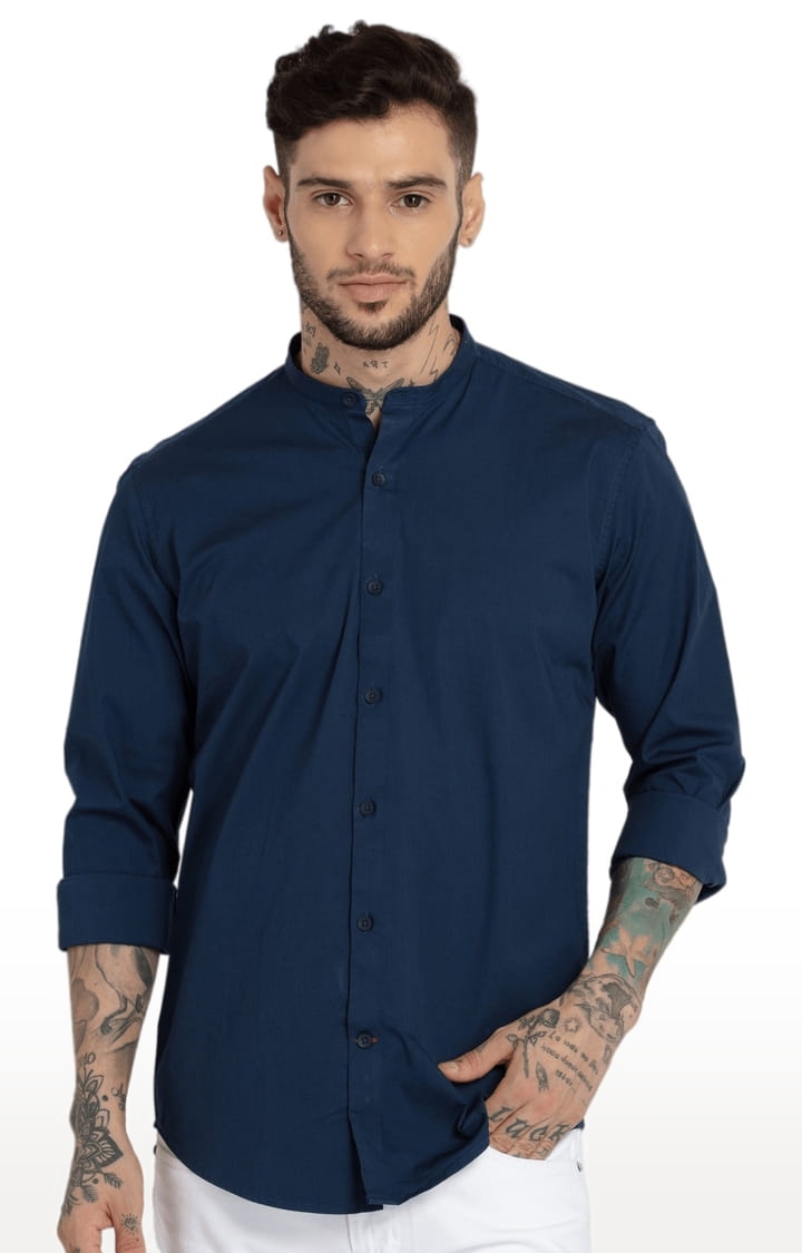Status Quo | Men's Navy Cotton Solid Casual Shirts