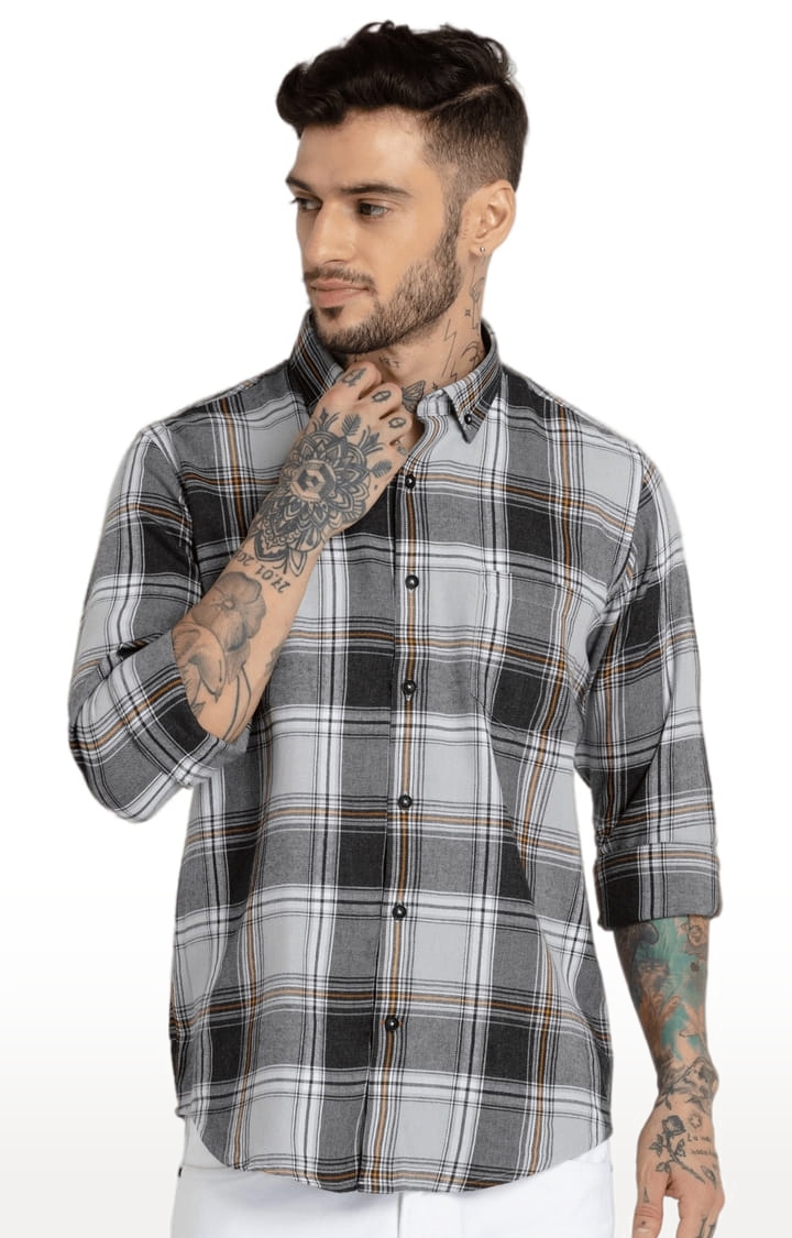 Status Quo | Men's Grey Cotton Checked Casual Shirts
