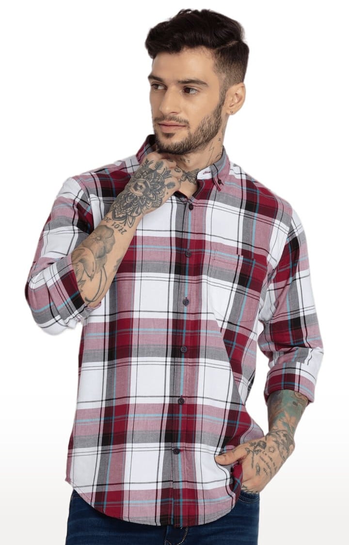 Status Quo | Men's Maroon Cotton Checked Casual Shirts