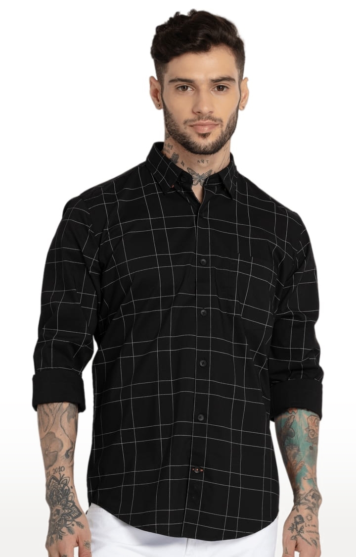 Status Quo | Men's Black Cotton Checked Casual Shirts