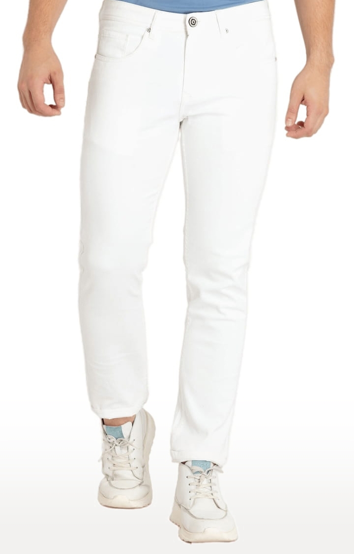 Status Quo | Men's White Cotton Blend Solid Straight Jeans