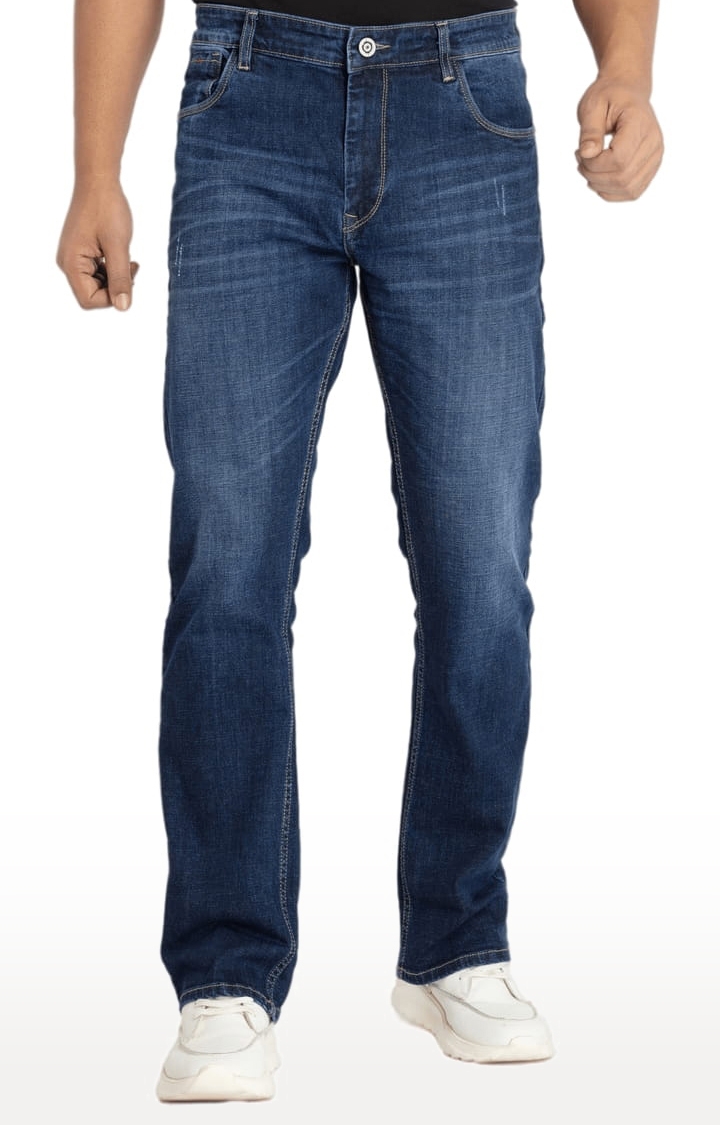 Men's BLUE Polycotton Solid Straight Jeans