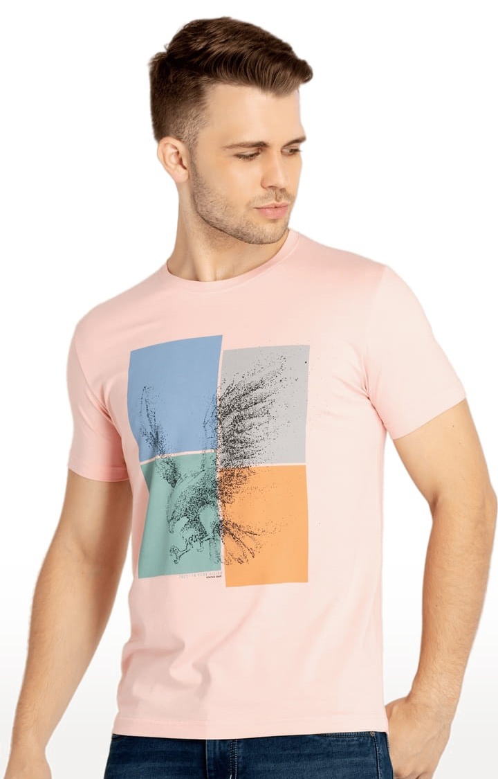 Status Quo | Men's Pink Cotton Printeded Regular T-Shirt