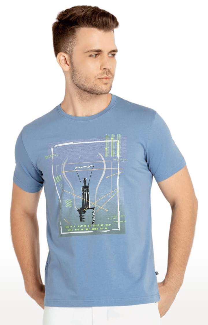 Status Quo | Men's Blue Cotton Printeded Regular T-Shirt