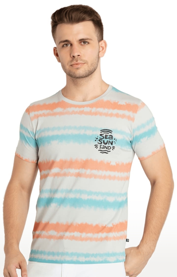 Status Quo | Men's Beige Cotton Striped Regular T-Shirt