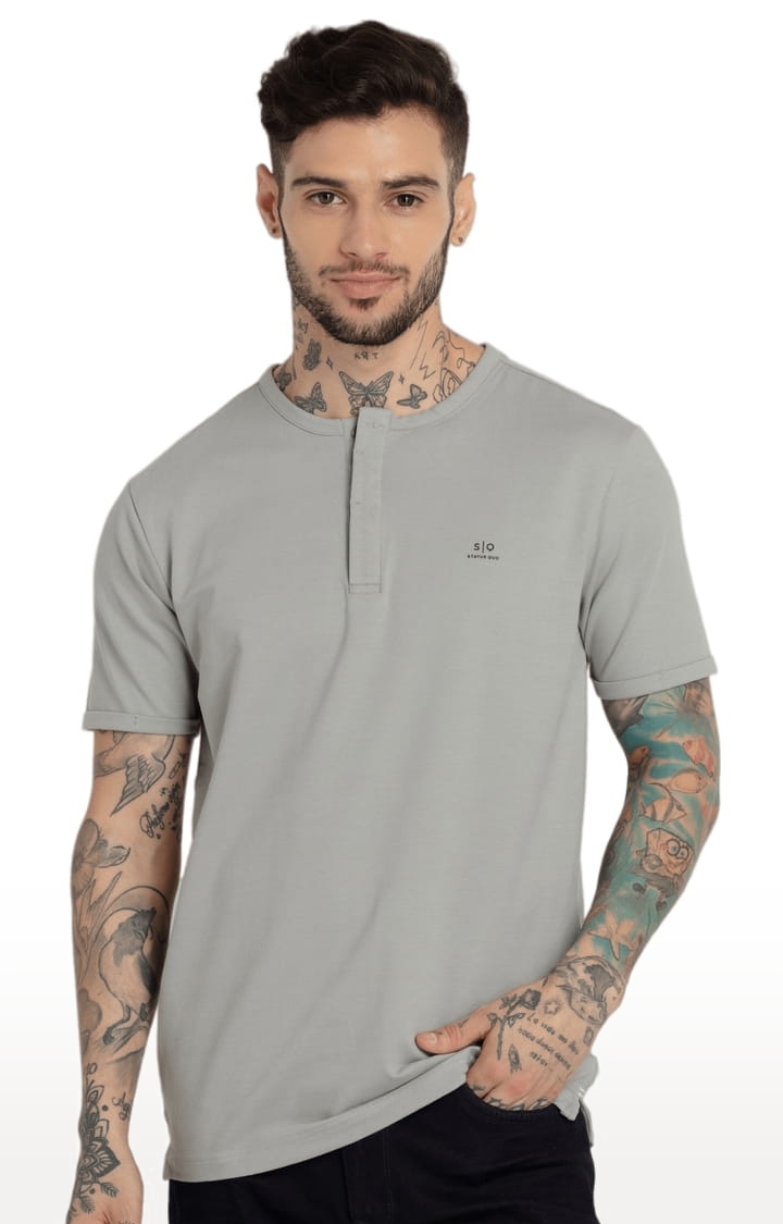 Status Quo | Men's Grey Cotton Solid Regular T-Shirt