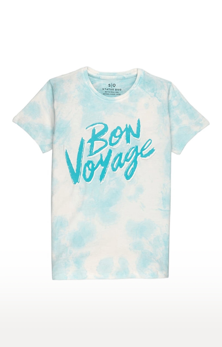 Boys Blue Cotton Typographic Printed Regular T-Shirt