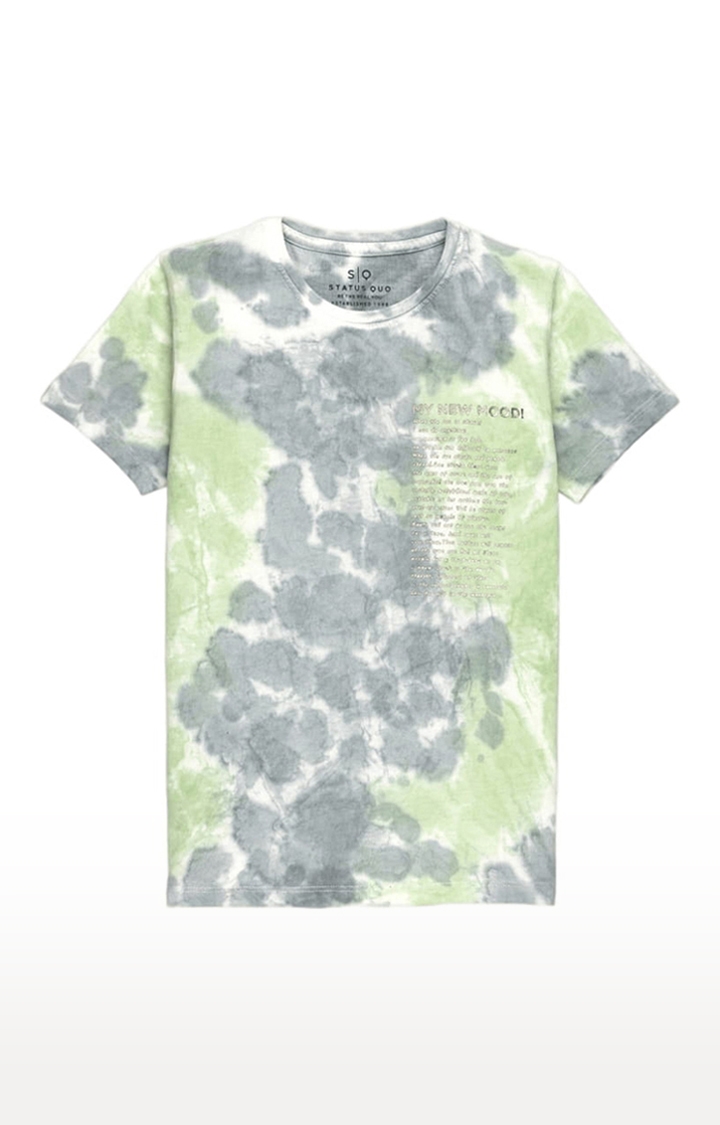 Status Quo | Boys Green and Grey Cotton Tie Dye Regular T-Shirt