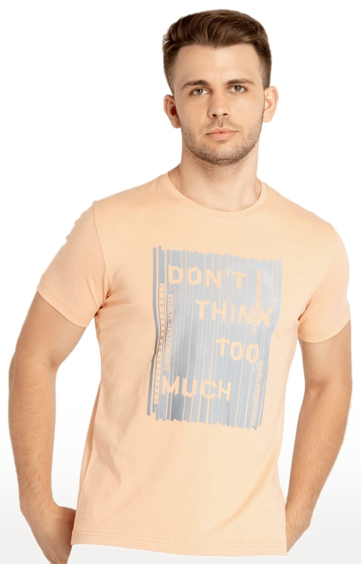 Status Quo | Men's Orange Cotton Typographic Printed Regular T-Shirt