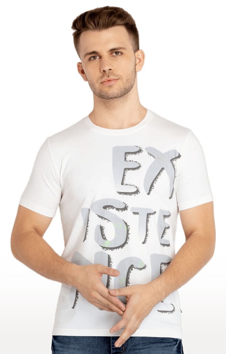 Status Quo | Men's White Cotton Typographic Printed Regular T-Shirt