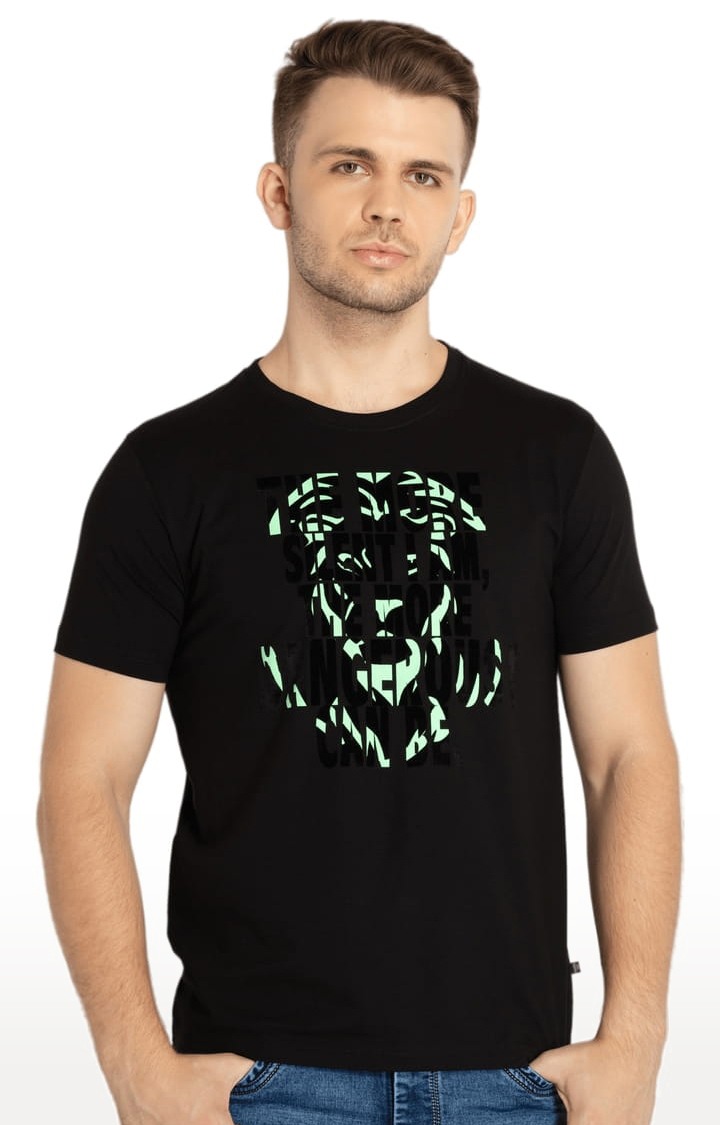 Men's Black Cotton Graphic Printed Regular T-Shirt