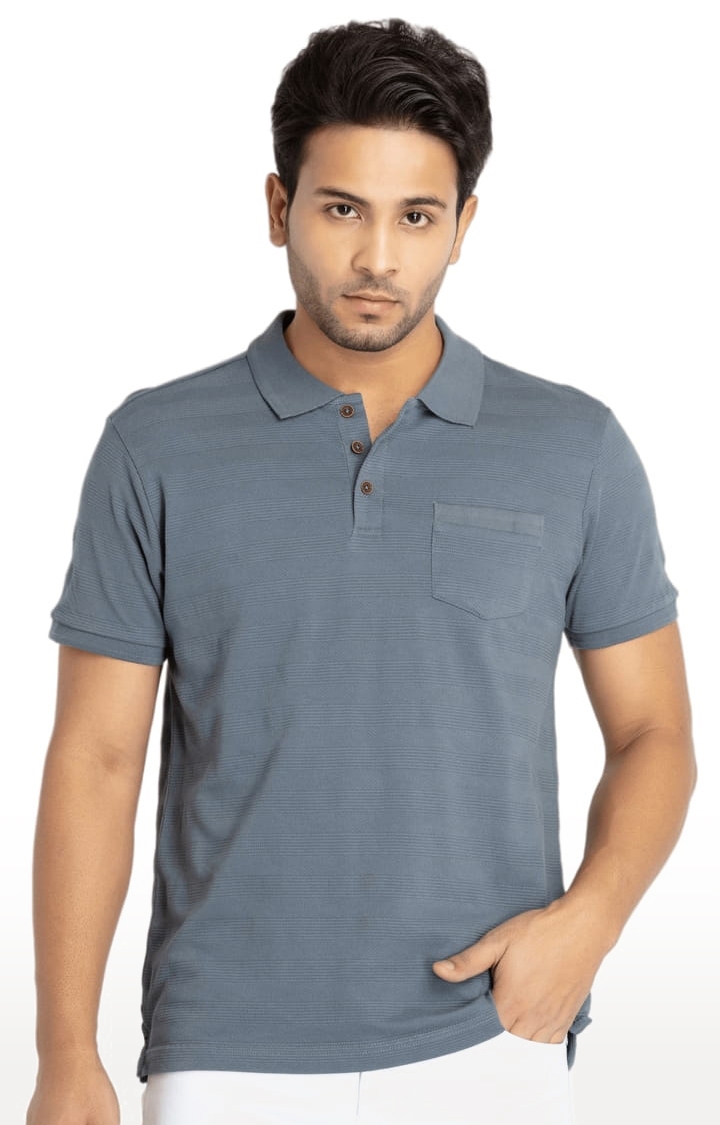 Status Quo | Men's Grey Cotton Striped Polo T-Shirts