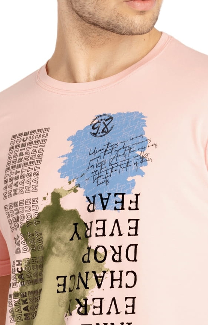 Men's Pink Cotton Printeded Regular T-Shirt