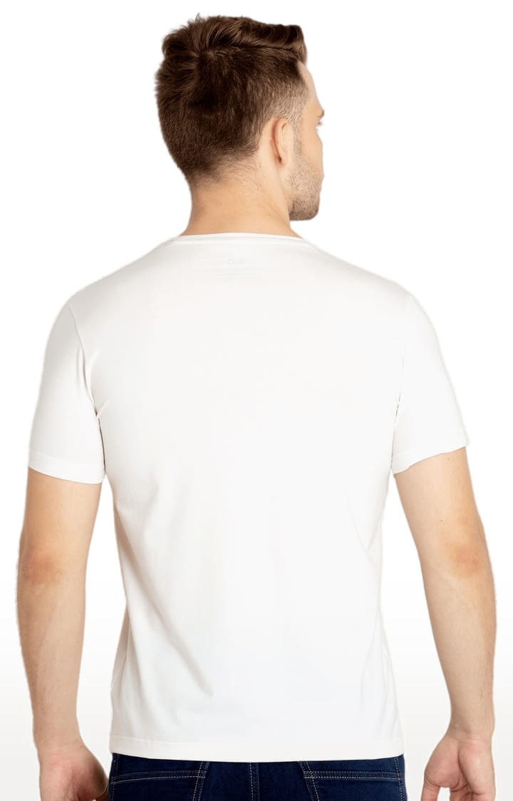 Men's White Cotton Printeded Regular T-Shirt