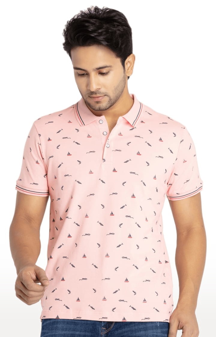 Status Quo | Men's Pink Cotton Printeded Polo T-Shirts