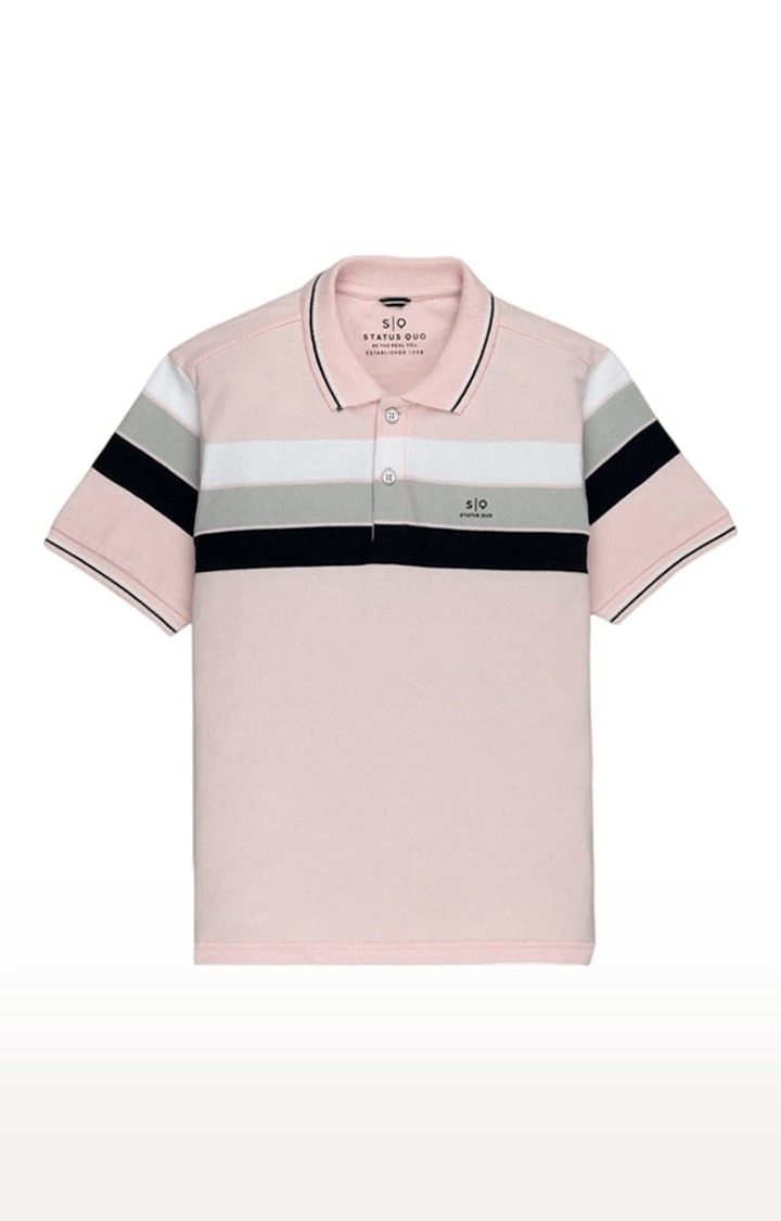 Status Quo | Boys Pink Polycotton Striped Polo T-Shirts